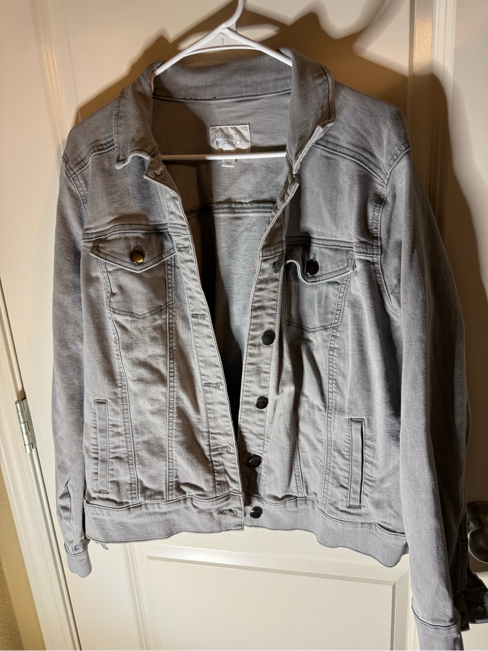 Market & Spruce Gray Stretch Denim Jacket | Women’s 2X | Classic Button Front